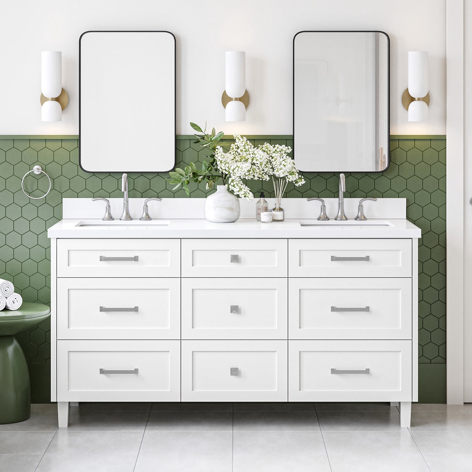 Ariel Monroe 67 Inch Double Rectangular Sink Bathroom Vanity With Pure ...