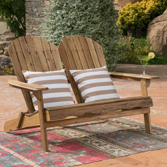 Ariel Outdoor Acacia Wood Adirondack Loveseat, Natural Stained
