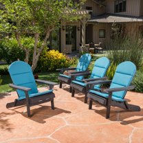 Ariel Outdoor Acacia Wood Folding Adirondack Chairs with Cushions (Set of 4), Dark Gray and Dark Teal