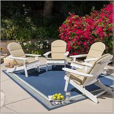 Ariel Outdoor Acacia Wood Folding Adirondack Chairs with Cushions (Set of 4), White and Khaki