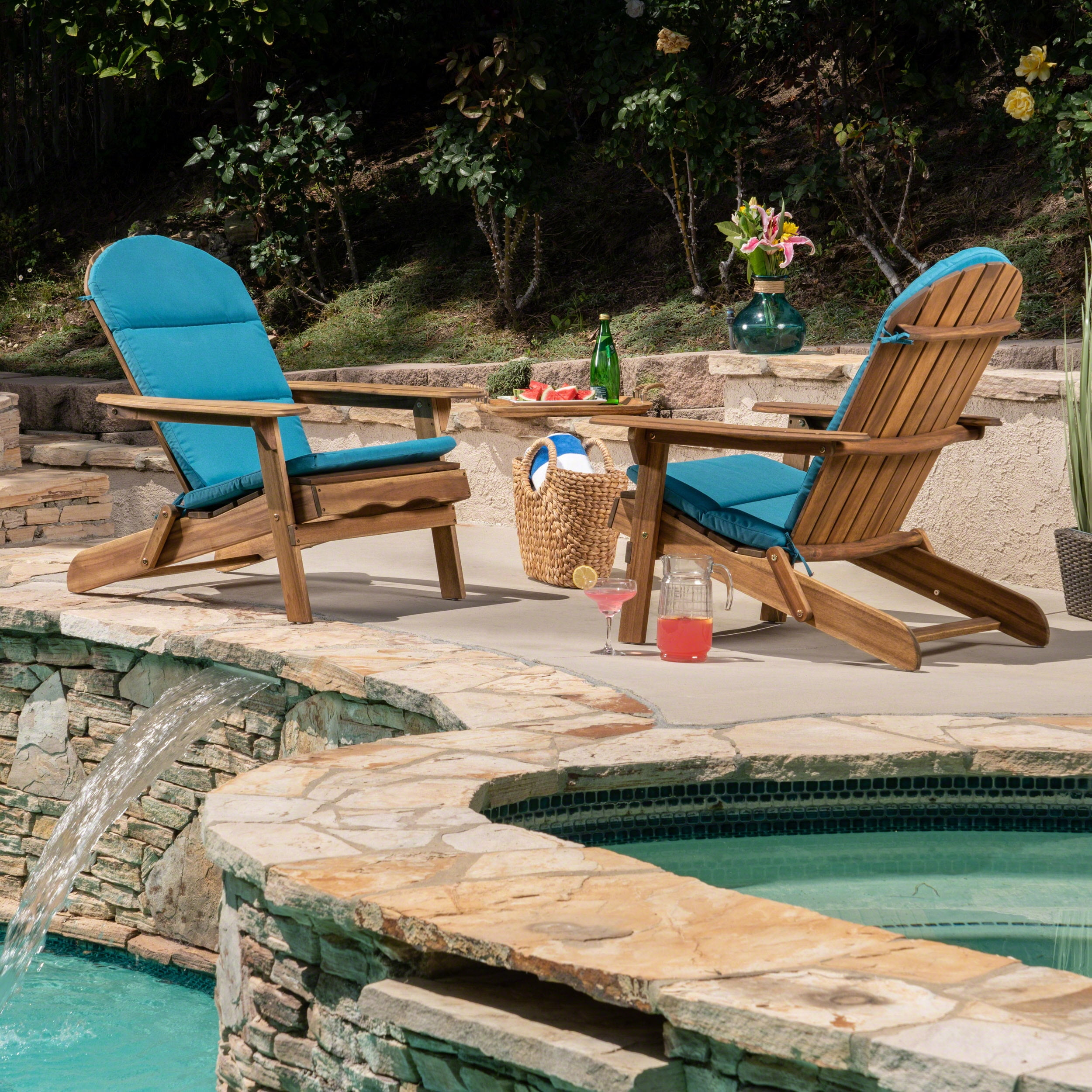 Ariel Outdoor Water Resistant Adirondack Chair Cushions Set of 2 Dark Teal