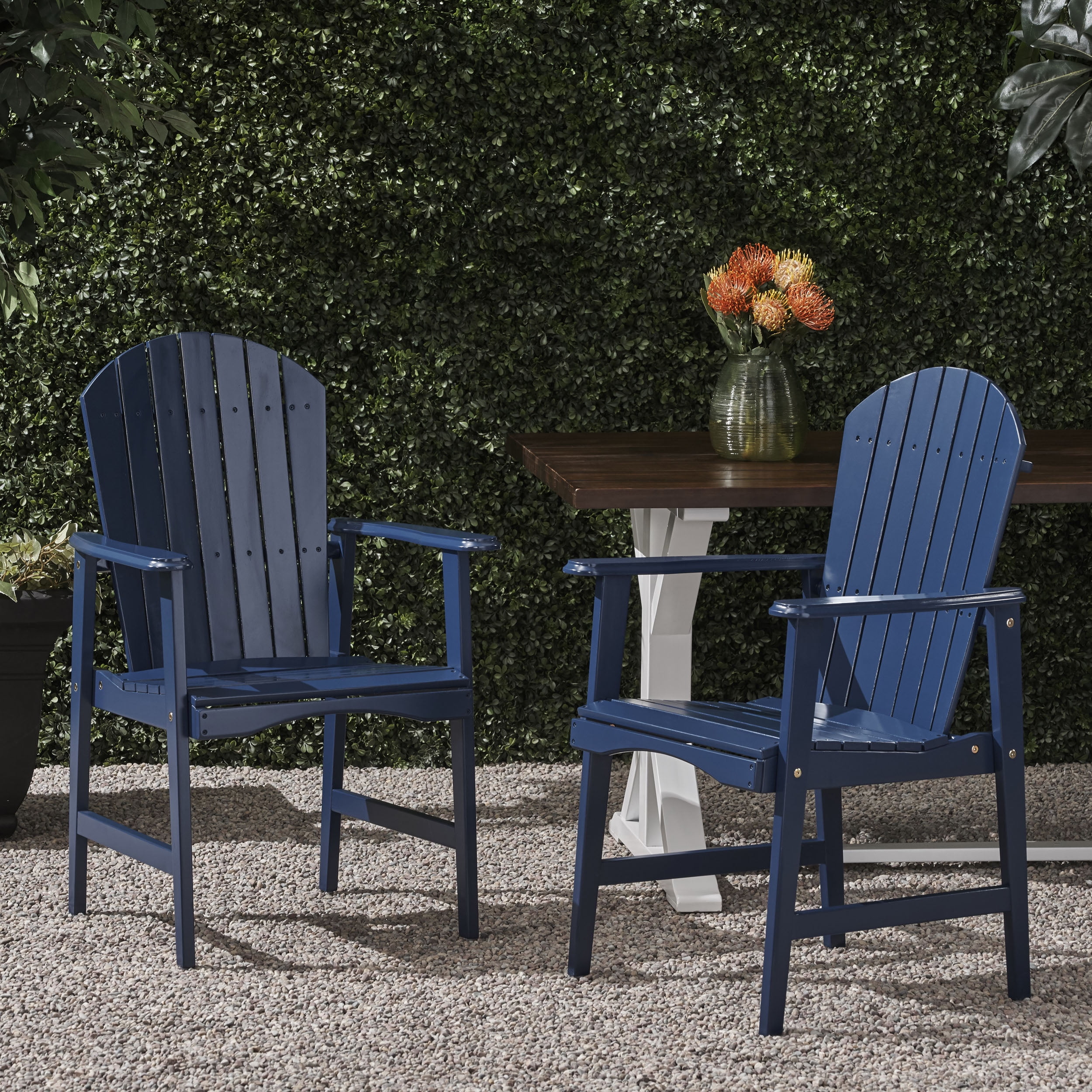 Ariel Outdoor Weather Resistant Acacia Wood Adirondack Dining Chairs, Set of 2, Blue Navy Finish