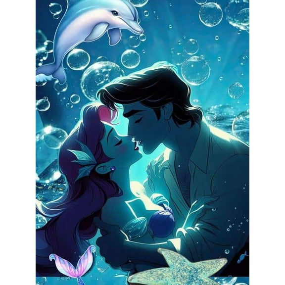 Ariel Princess 5D Diamond Art Kits DIY Full Drill Round Diamond Painting Kits for Adults Crystal Rhinestone Diamond Kits for Home Decor (12x16In)
