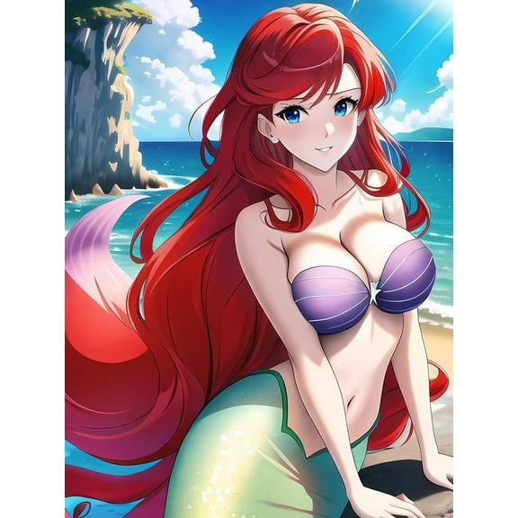 Ariel Princess 5D Diamond Art Kits DIY Full Drill Round Diamond Painting Kits for Adults Crystal Rhinestone Diamond Kits for Home Decor (12x16In)