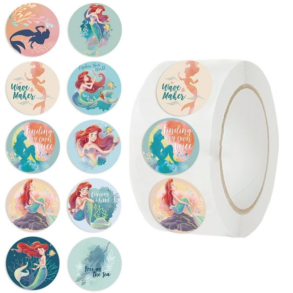 Ariel Princess Stickers for Kids, 500 PCS Kids Stickers Bulk, 10 Designs Anime Cute Sticker with (1.0 Inch)