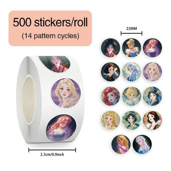 Ariel Princess Stickers for Kids, 500 PCS Kids Stickers Bulk, 14 Designs Anime Cute Sticker with (1.0 Inch)