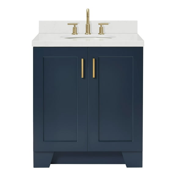 Ariel Taylor 30 In. Oval Sink Bathroom Vanity With Carrara White Quartz Countertop 1.5 Edge In Midnight Blue