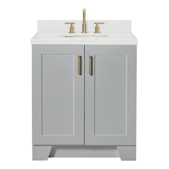 Ariel Taylor 30 In. Oval Sink Bathroom Vanity With Carrara White Quartz Countertop 1.5 Edge In Grey