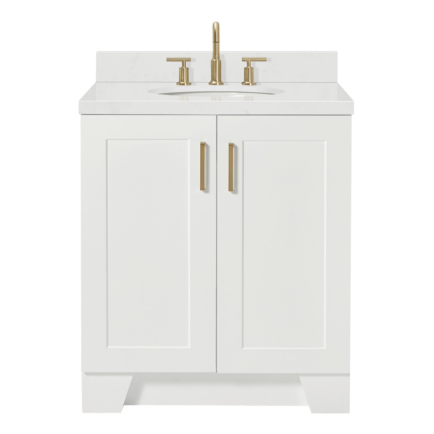 White Freestanding Single Vanity with Carrara Quartz Top