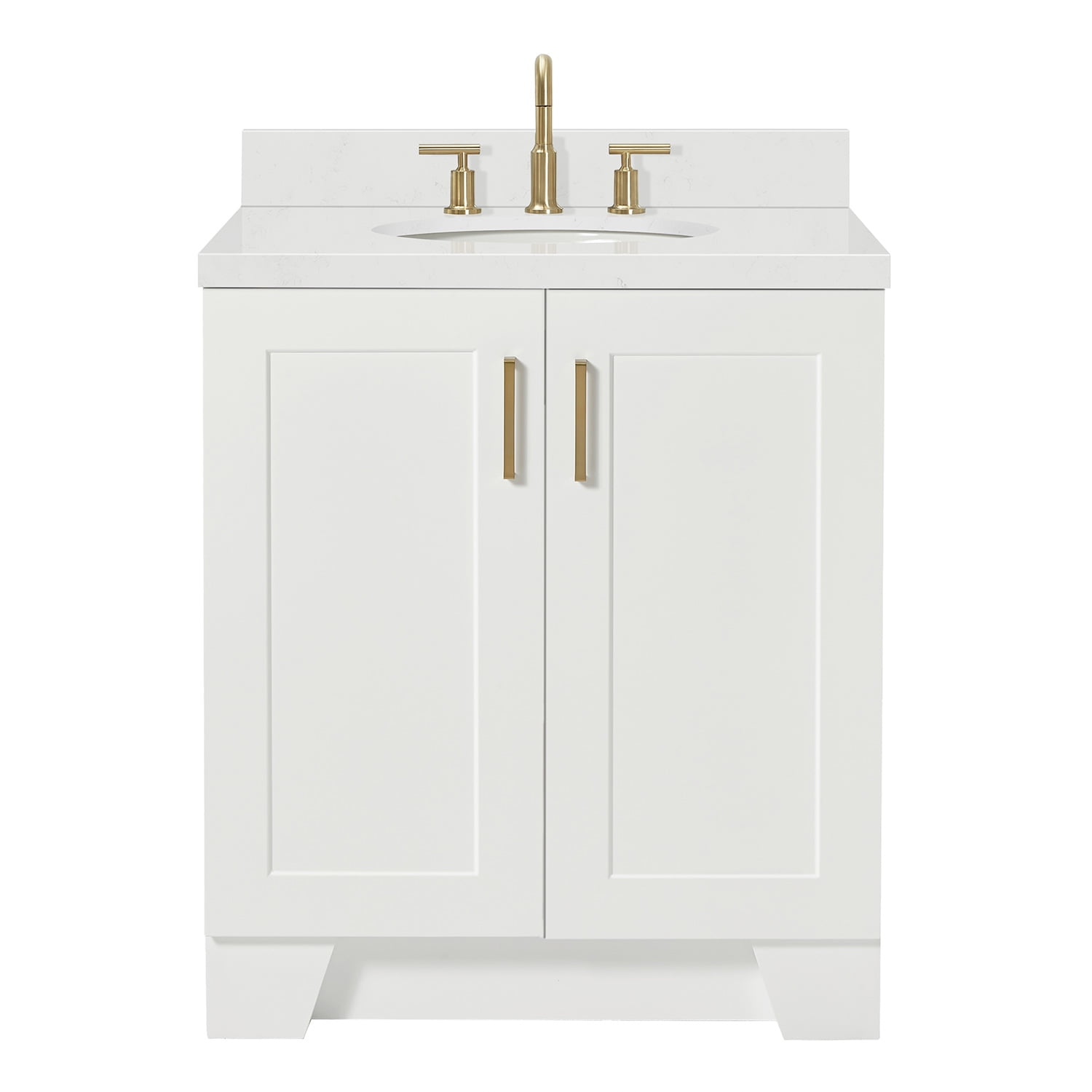 White Freestanding Single Vanity with Carrara Quartz Top