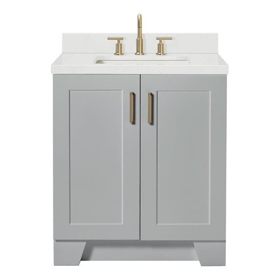 Ariel Taylor 30 In. Rectangle Sink Bathroom Vanity With Carrara White Quartz Countertop 1.5 Edge In Grey
