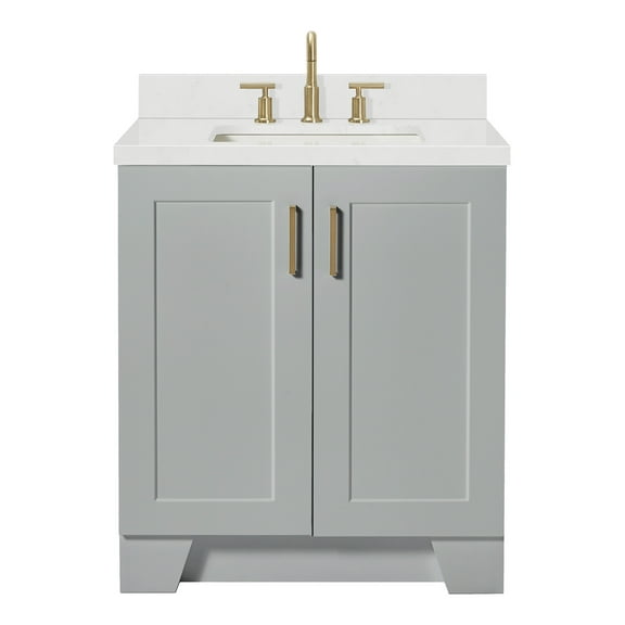 Ariel Taylor 30 In. Rectangle Sink Bathroom Vanity With Carrara White Quartz Countertop 1.5 Edge In Grey