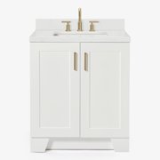Ariel Taylor 30 In. Rectangle Sink Bathroom Vanity With Carrara White Quartz Countertop 1.5 Edge In White