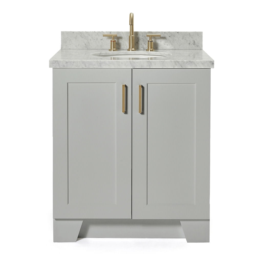 Gray Wood Single Basin Vanity with Marble Top