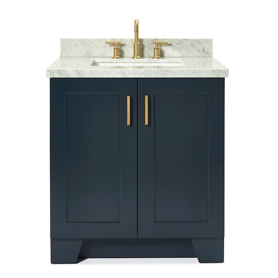 Ariel Taylor 31 In. Rectangle Sink Vanity With Carrara White Marble Countertop In Midnight Blue