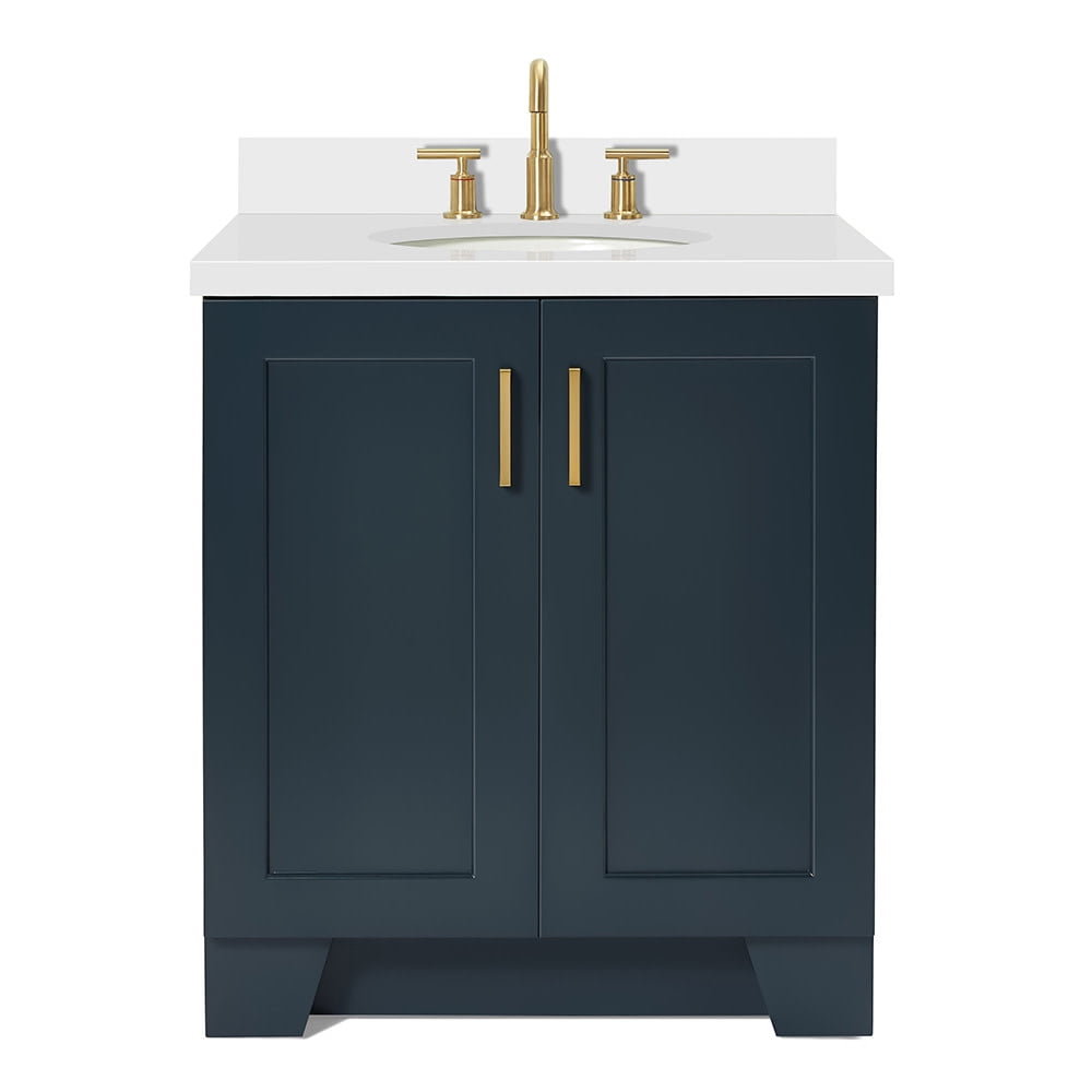 Midnight Blue 31" Bathroom Vanity with White Quartz Top