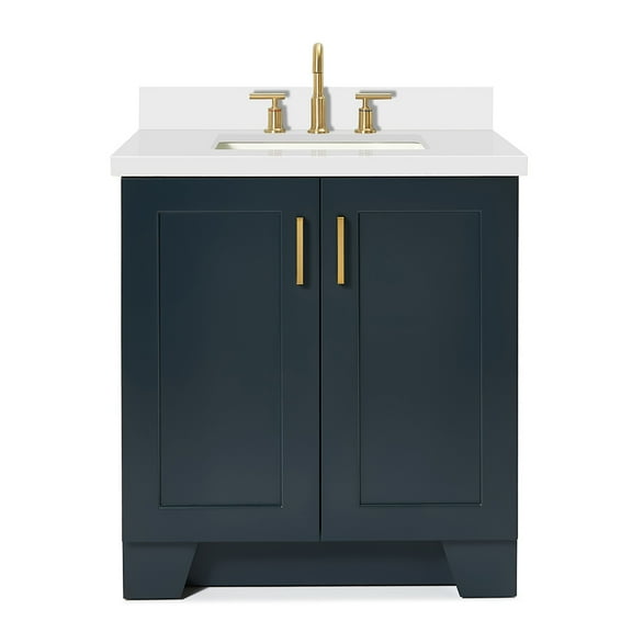 Ariel Taylor 30 Inch Bathroom Vanity with Sink, Solidwood Construction, Pure White Quartz Countertop, Porcelain UPC Certified Rectangular Sink - Blue