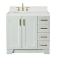 thumbnail image 1 of Ariel Taylor 36 In. Left Offset Oval Sink Bathroom Vanity With Carrara White Quartz Countertop 1.5 Edge In Grey, 1 of 10