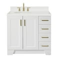 thumbnail image 1 of Ariel Taylor 36 In. Left Offset Oval Sink Bathroom Vanity With Carrara White Quartz Countertop 1.5 Edge In White, 1 of 11