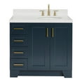 thumbnail image 1 of Ariel Taylor 36 In. Right Offset Oval Sink Bathroom Vanity With Carrara White Quartz Countertop 1.5 Edge In Midnight Blue, 1 of 11