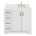 thumbnail image 1 of Ariel Taylor 36 In. Right Offset Oval Sink Bathroom Vanity With Carrara White Quartz Countertop 1.5 Edge In White, 1 of 11