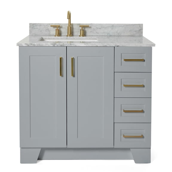 Ariel Taylor 37 In. Left Offset Single Rectangle Sink Vanity With Carrara White Marble 0.75In Countertop In Grey