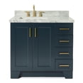 thumbnail image 1 of Ariel Taylor 37 In. Left Offset Rectangle Sink Vanity With Carrara White Marble Countertop In Midnight Blue, 1 of 10
