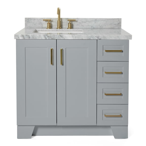 Ariel Taylor 37 In. Left Offset Rectangle Sink Vanity With Carrara White Marble Countertop In Grey