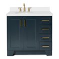 thumbnail image 1 of Ariel Taylor 37 In. Left Offset Oval Sink Vanity With White Quartz Countertop In Midnight Blue, 1 of 11
