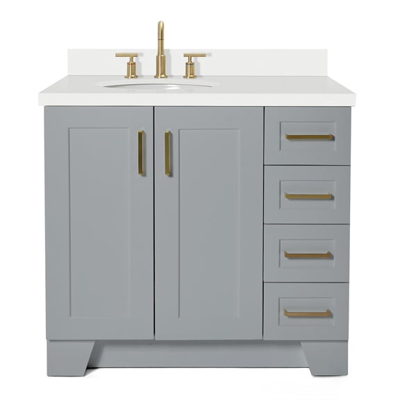 Ariel Taylor 37 In. Left Offset Oval Sink Vanity With White Quartz Countertop In Grey