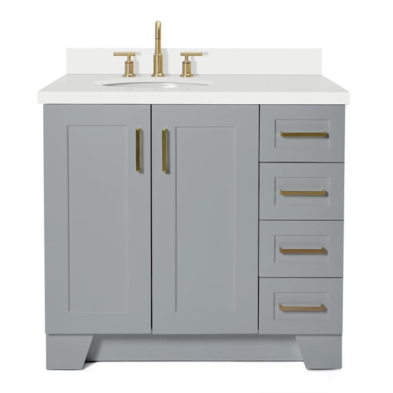Ariel Taylor 37 In. Left Offset Oval Sink Vanity With White Quartz Countertop In Grey