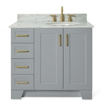 Ariel Taylor 37 In. Right Offset Single Oval Sink Vanity With Carrara White Marble 0.75In Countertop In Grey
