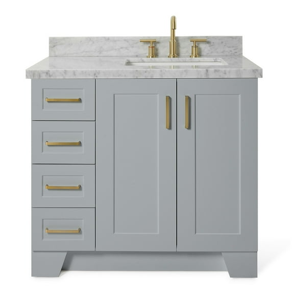 Ariel Taylor 37 In. Right Offset Rectangle Sink Vanity With Carrara White Marble Countertop In Grey