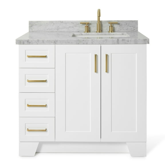 Ariel Taylor 37 In. Right Offset Rectangle Sink Vanity With Carrara White Marble Countertop In White