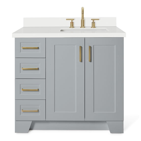 Ariel Taylor 37 In. Right Offset Rectangle Sink Vanity With White Quartz Countertop In Grey