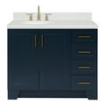 thumbnail image 1 of Ariel Taylor 42 In. Left Offset Oval Sink Bathroom Vanity With Carrara White Quartz Countertop 1.5 Edge In Midnight Blue, 1 of 11