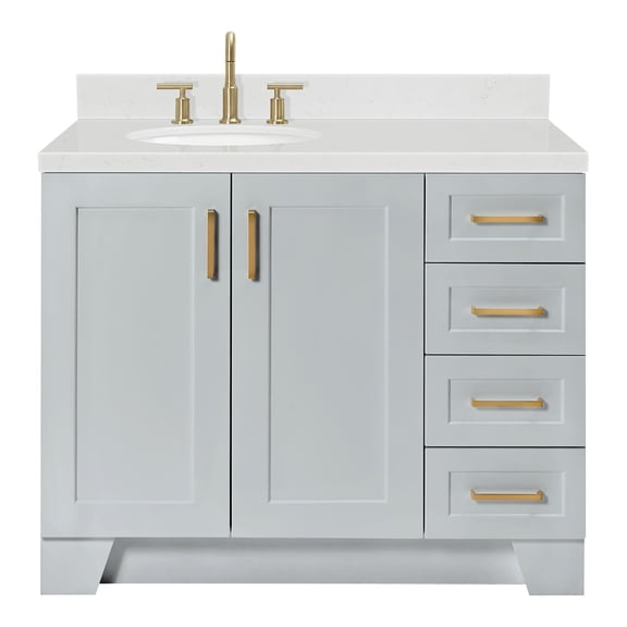 Ariel Taylor 42 In. Left Offset Oval Sink Bathroom Vanity With Carrara White Quartz Countertop 1.5 Edge In Grey