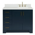thumbnail image 1 of Ariel Taylor 42 In. Right Offset Rectangle Sink Bathroom Vanity With Carrara White Quartz Countertop 1.5 Edge In Midnight Blue, 1 of 11