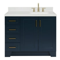 Ariel Taylor 42 In. Right Offset Rectangle Sink Bathroom Vanity With Carrara White Quartz Countertop 1.5 Edge In Midnight Blue