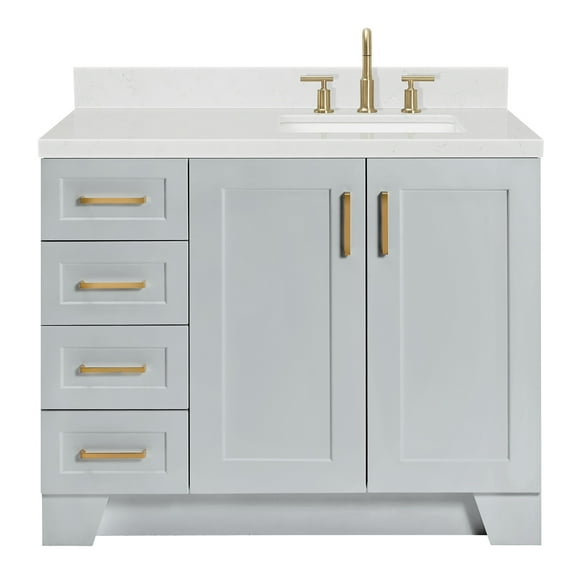 Ariel Taylor 42 In. Right Offset Rectangle Sink Bathroom Vanity With Carrara White Quartz Countertop 1.5 Edge In Grey