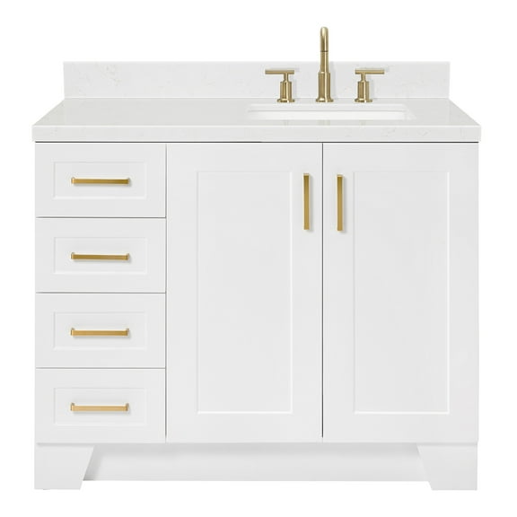 Ariel Taylor 42 In. Right Offset Rectangle Sink Bathroom Vanity With Carrara White Quartz Countertop 1.5 Edge In White