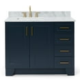 thumbnail image 1 of Ariel Taylor 43 In. Left Offset Single Rectangle Sink Vanity With Carrara White Marble 0.75In Countertop In Midnight Blue, 1 of 11