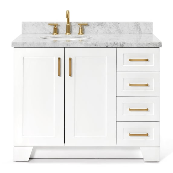 Ariel Taylor 43 In. Left Offset Oval Sink Vanity With Carrara White Marble Countertop In White