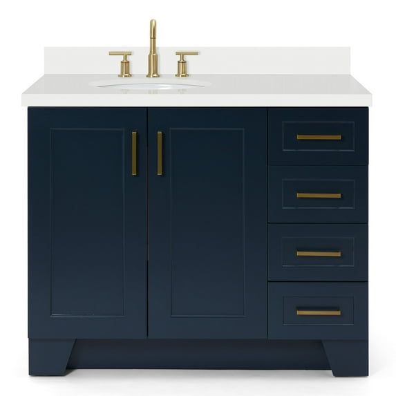 Ariel Taylor 43 In. Left Offset Oval Sink Vanity With White Quartz Countertop In Midnight Blue