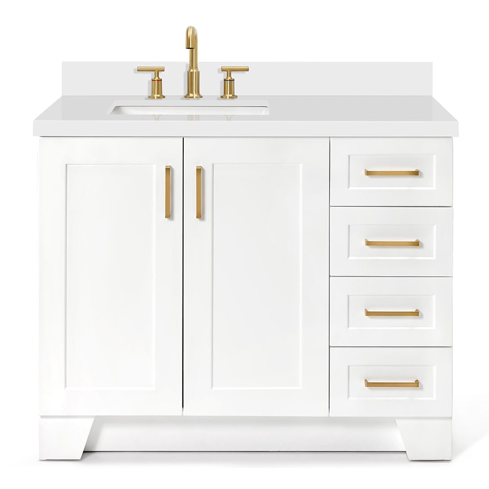 Taylor 43" White Quartz Single Sink Bathroom Vanity with Brass Hardware