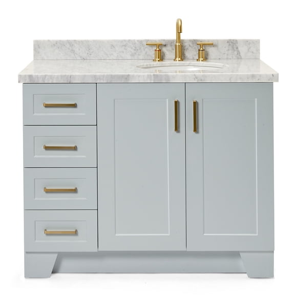 Ariel Taylor 43 In. Right Offset Oval Sink Vanity With Carrara White Marble Countertop In Grey