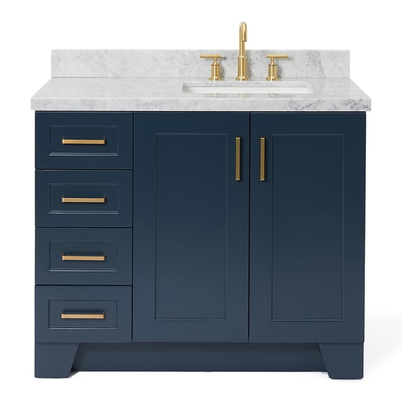 Ariel Taylor 43 In. Right Offset Rectangle Sink Vanity With Carrara White Marble Countertop In Midnight Blue