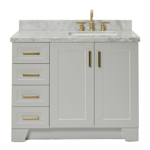 Ariel Taylor 43 In. Right Offset Rectangle Sink Vanity With Carrara White Marble Countertop In Grey