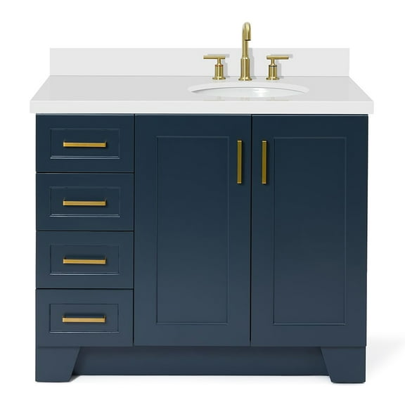 Ariel Taylor 43 In. Right Offset Oval Sink Vanity With White Quartz Countertop In Midnight Blue
