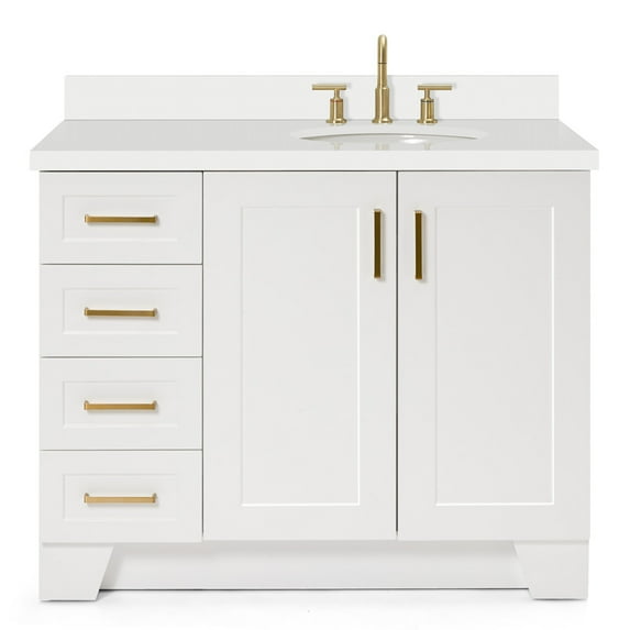 Ariel Taylor 43 In. Right Offset Oval Sink Vanity With White Quartz Countertop In White